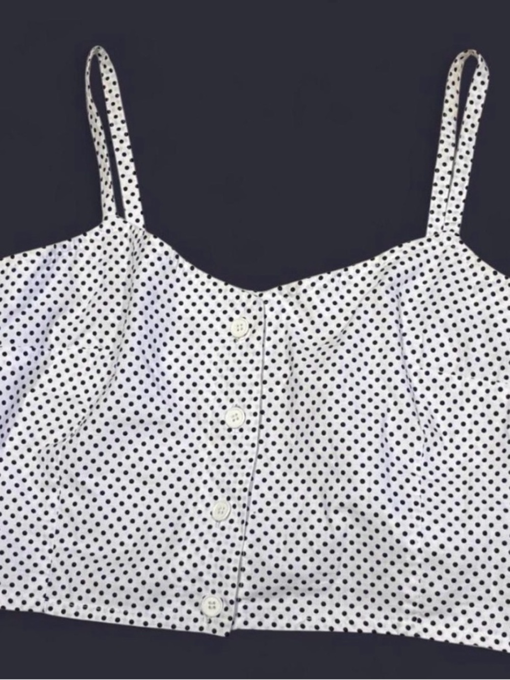Clarisse White and Black Polka Dot Button-Front Crop Camisole